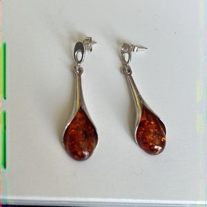 Sundance Catalogue DANGLE CALLA LILY COGNAC AMBER 925 SILVER EARRINGS